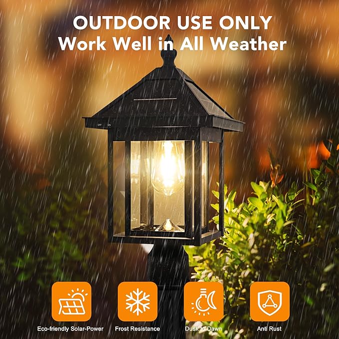 KMC Lighting ST4343Q-B Solar Post Light Outdoor Waterproof Black Aluminum Upgrade 300 LM for Post Lawn Yard Pathway Garden Entryways Decoration