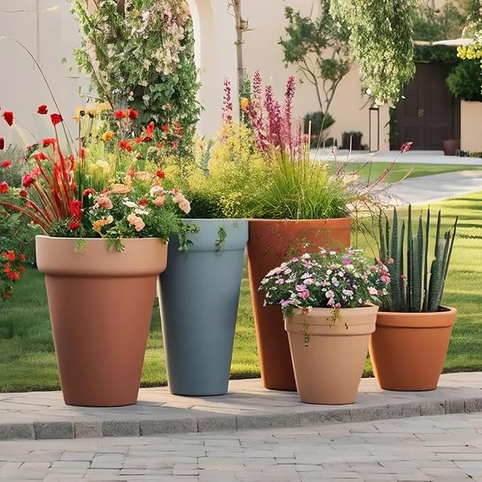 YLSAZL 2 Pack Adjustable Height Plant Risers for Inside Pots,21-33" Rise Plant Risers for, Indoor & Outdoor Insert with, Tall Square Round Taper Planter with 6''8" 10" Base & Top( Green - Long)