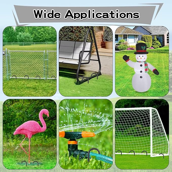 Black Rebar Stakes 16inx10mm Galvanized J Hook 20pcs – Heavy Duty Ground Tent Stakes for Fence,Bounce House,Outdoor Plants,Artificial Turf,Dog Coop,Metal Stakes for Christmas Decorations