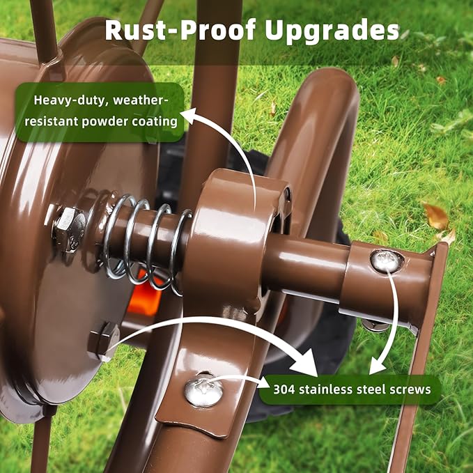 2025 Upgrade Hose Reel Cart, Garden Hose Cart with 4 Wheels, Heavy Duty Freestanding Water Hose Reels for Outside, Hold Up to 300 ft of 5/8'' for Garden Lawn Yard Outdoor