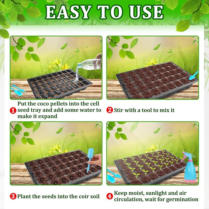 Halatool 2 Pack Seed Starter Trays with 80 Pcs Coco Pellets, Greenhouse Indoor Seed Germination System for Herbs Vegetables Flowers, Seed Starter Kit