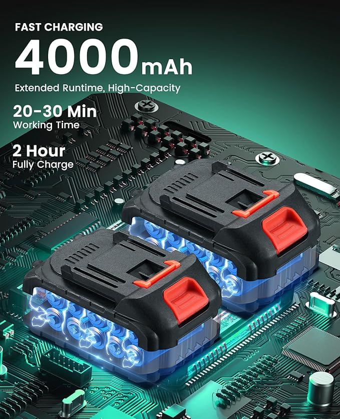 Electric Weed Wacker Cordless, Brushless Grass Trimmer with 2 21V 4.0Ah Batteries and Charger,4 Types of Blades String Trimmer, Weed Eater Battery Powered with Shoulder Strap, Lawn Edger Tool