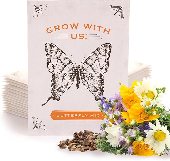 Bentley Seeds Grow with Us Pre Filled Butterfly Mix Seed Packets - 25 Individual Assortment Butterfly Mix Seed Packs for Party Favors Non-GMO Eco-Friendly Summer to Fall Gift - Outdoor Garden Seeds