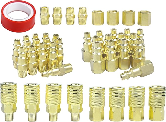 1/4" Air Hose Fittings Kit, 45 Pieces Quick Connect Air Compressor Fittings, Iron Plated Brass Air Tool Fittings, 300 PSI