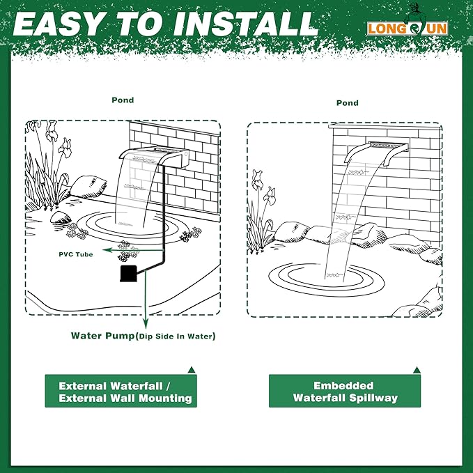 Pool Fountain, LONGRUN Waterfall Spillway for Koi Ponds - 23.6" Transparent Acrylic Waterfall with APP Control & Multi-Color LED Lights for Swimming Pool, Garden Pond, Patios, Spa Decoration
