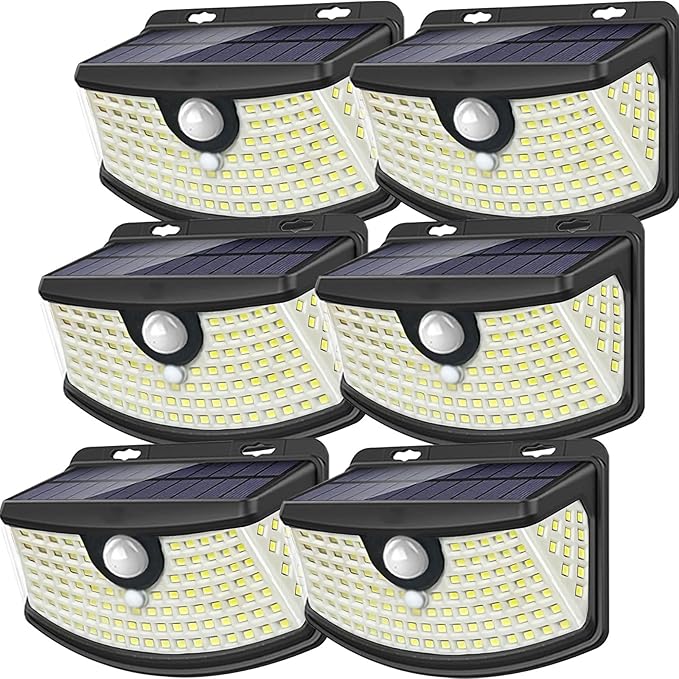 Aootek New Solar Motion Sensor Lights 120 LEDs with Lights Reflector,270° Wide Angle, IP65 Waterproof, Step Lights for Front Door, Yard, Garage, Deck (Front Button 6-Pack)