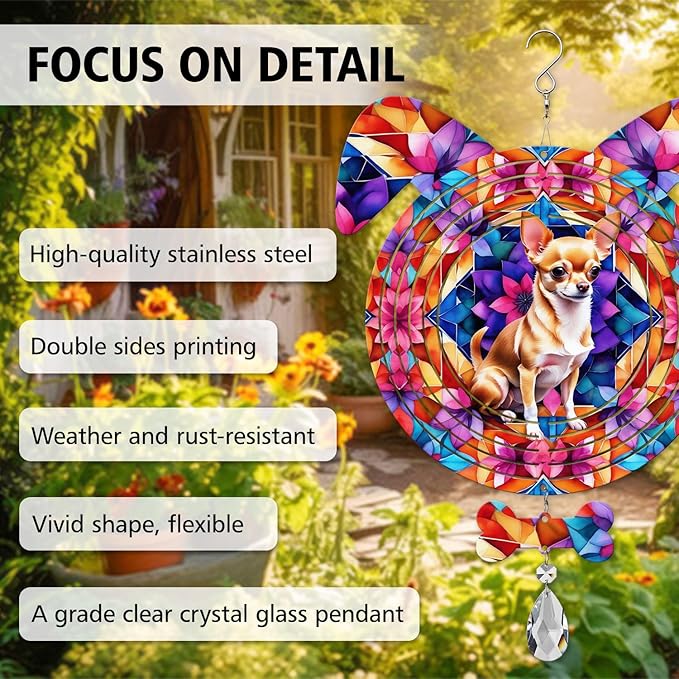 Chihuahua Dog Ears Wind Spinner, Chihuahua Wind Spinner Hanging for Yard and Garden