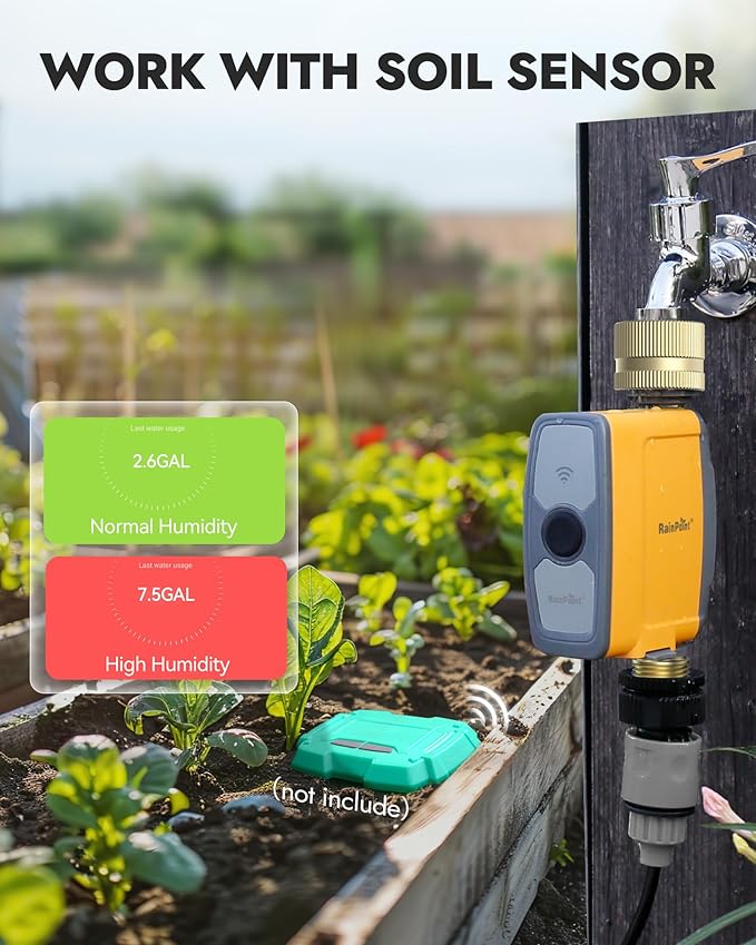 RAINPOINT WiFi Water Timer, Smart Hose Timer for Garden Hose, WiFi Irrigation Controller, Smart Sprinkler System Valve, APP & Voice Control, Weather-Based Automatic Rain Delay, Brass Inlet & Outlet