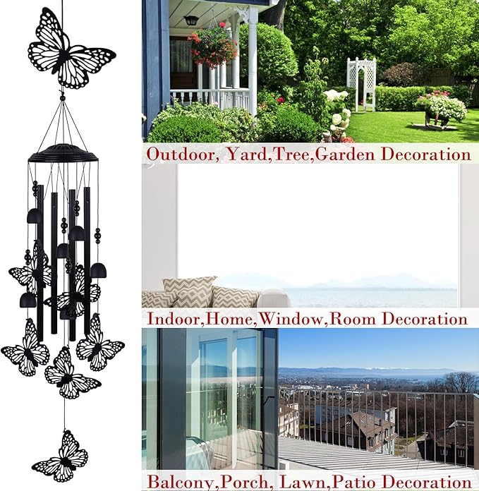 Outdoor Butterfly Wind Chimes Decorate, Memorial Wind Chimes, Wind Catcher, Mobile Butterfly Wind Bells for Home, Yard, Tree, Patio, Garden Decor, Gifts for Butterfly Lovers, Festival Gifts for Mom