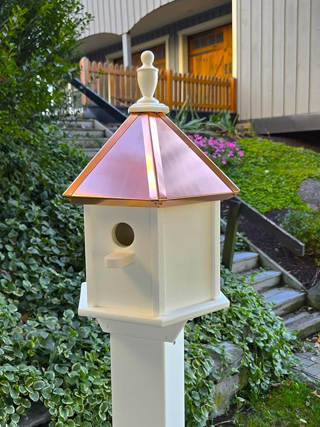 Amish Handmade Birdhouse with Copper Roof, Bird Watching (Copper Roof, 2 Compartments)