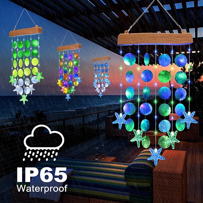 Toodour Solar Wind Chimes for Outside, Birthday Gifts for Women Mom Grandma, Waterproof 2 Modes Shells Solar Powered Outdoor Lights for Patio Holiday Garden Porch Yard Outdoor Decor - Blue & Green