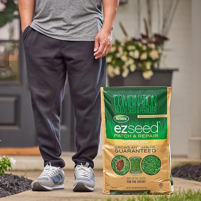 Scotts EZ Seed Patch & Repair Southern Gold Blend for Tall Fescue Lawns, Mulch, Grass Seed and Fertilizer for Bare Spots and Repair, Bred for The South, 20 lbs.