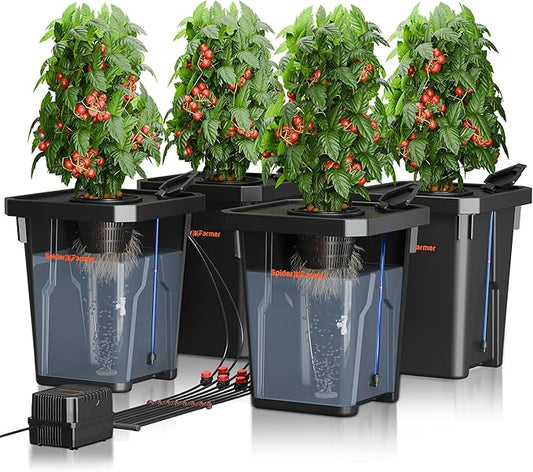 Spider Farmer DWC Hydroponics Grow System with 7-Gallon Deep Water Culture, New Triangular Cover Design, Recirculating Drip Garden System with Top Drip Kit, 15W Air Pump, 4 Buckets