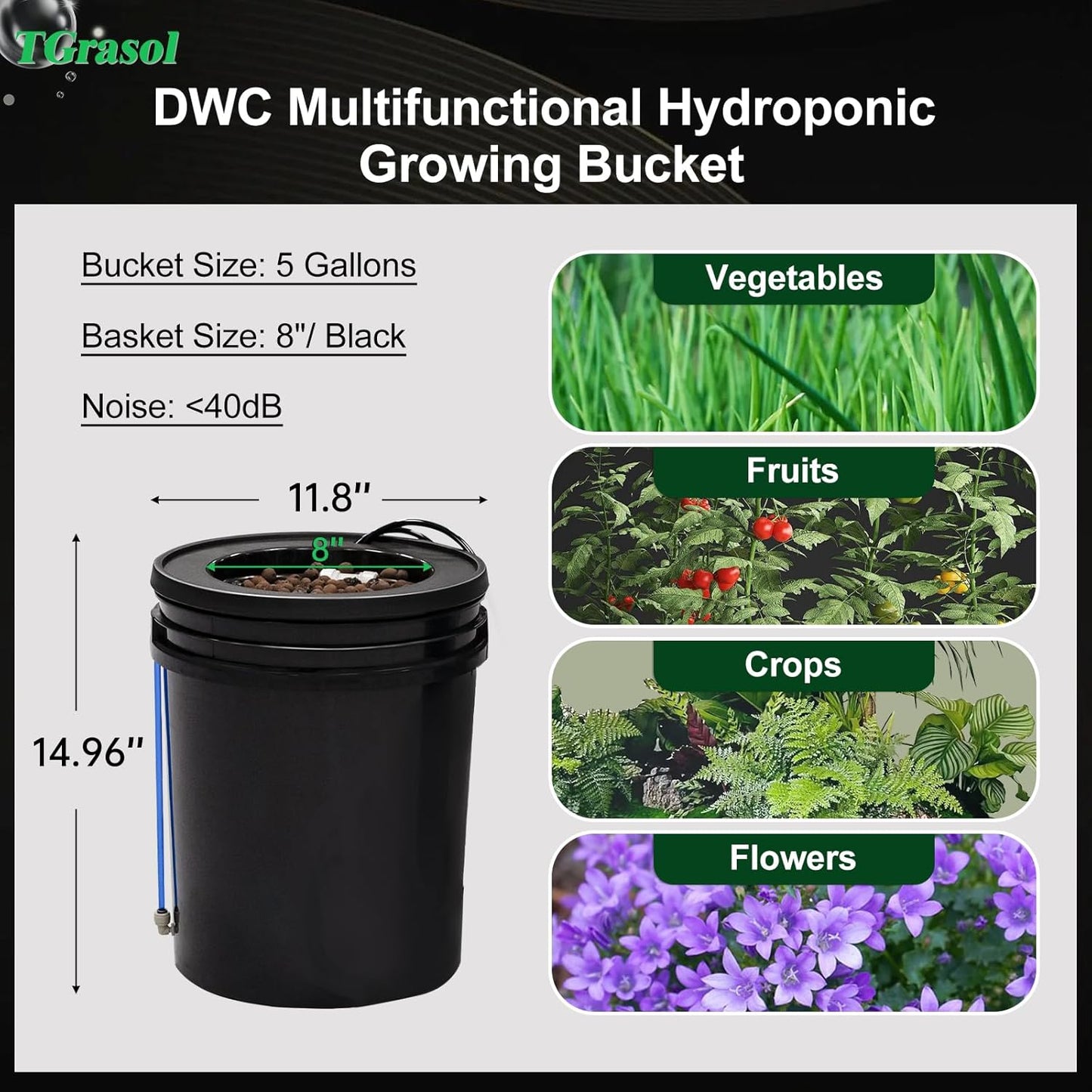 Hydroponics Growing System Kit with Top Drip 5 Gallon 4-Bucket Recirculating DWC Hydroponic System Kit Not Easy to Leak for Growing Plants Indoors and Outdoors (4-Bucket+Top Drip)