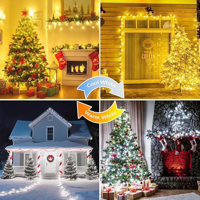 75.8 FT 200 LED Color Changing Christmas String Lights with Remote & Timer & Memory Function, 9 Lighting Modes Waterproof Fairy Lights for Xmas Tree Yard Holiday Party Garden (Warm White & Cool White)