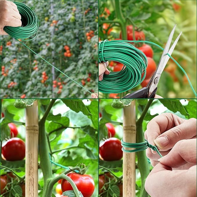YMHB 120 Feet Green Soft Twist Tie Tomato Plant Tie, Garden Wire Green Twist Garden Ties for Supporting Plants and Home Organizing