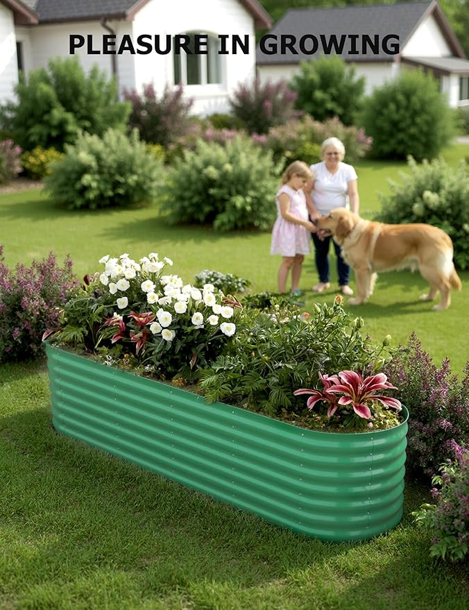 2 Pcs Raised Garden Beds Outdoor 8x2x1.5 ft - Galvanized Steel Planter Box for Vegetables, Flowers, Rust-Resistant Garden Box, Easy Assembly Raised Beds, Durable Planters for Outdoor Plants, Green