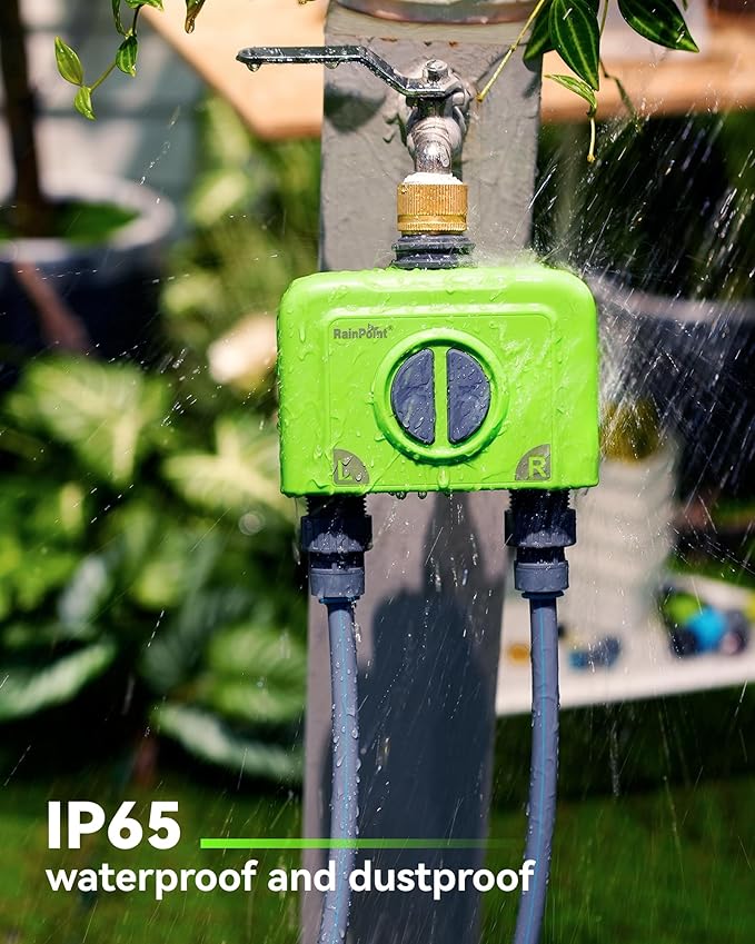 RAINPOINT WiFi Water Timer for Garden Hose, Brass Inlet 2 Zone WiFi Sprinkler Controller, Smart Hose Timer Valve with Antenna Gateway, Automatic Drip Irrigation System/Rain Delay for Garden/Lawn/Yard