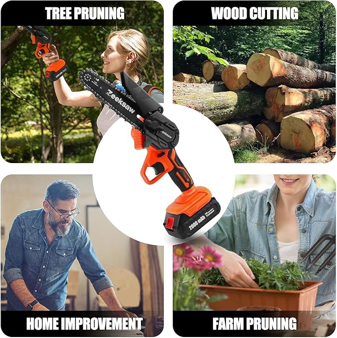 Mini Chainsaw 6 Inch Cordless, Super Handheld Chainsaw with 2x Big Batteries, Electric Mini Chain saw Battery Powered, Small Hand saws for Tree Wood - Garden Yard Time Saving Tool