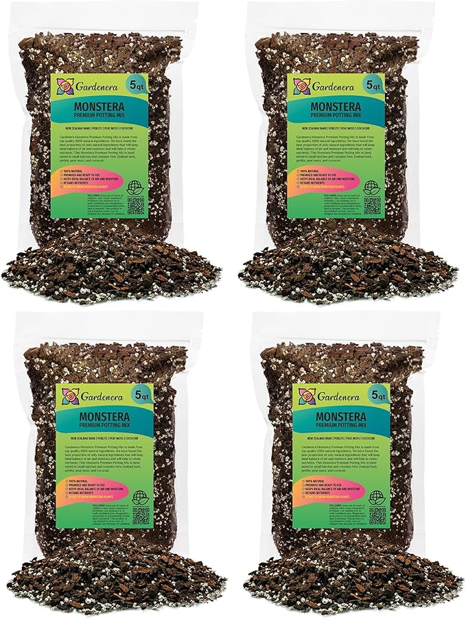 Gardenera Premium Monstera Potting Soil - 20 Quart - Quick Drain Potting Soil for Growing and Repotting Monstera Deliciosa/Swiss Cheese Plant (4 Bags of 5 Quart)