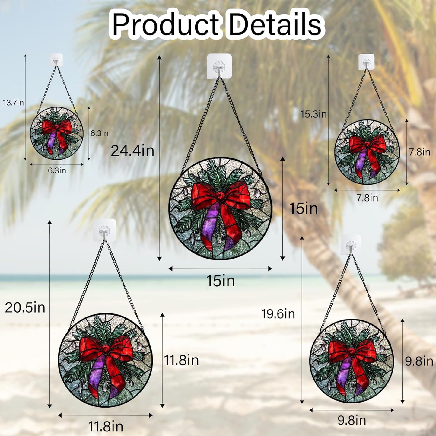 Stained Glass Window Hanging - Purple Gem Christmas Wreath Suncatcher for Doors Home Christmas Decoration Winter Sun Catcher Thanksgiving New Year Birthday Gifts for Women Men Mom Nana 15 in