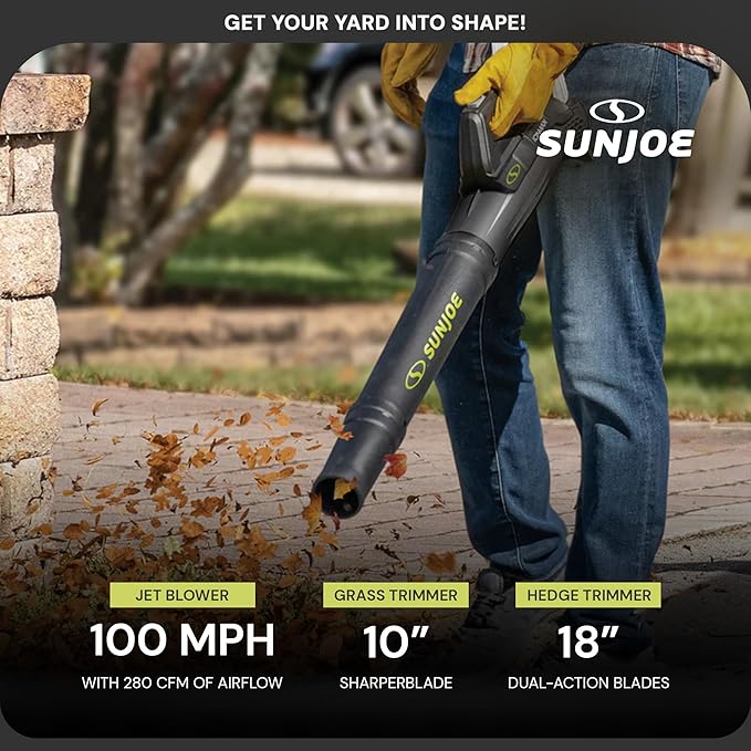 Sun Joe 24V IONMAX Cordless Leaf Blower, Grass and Hedge Trimmer Outdoor Garden Combo Power Tool Kit with Batteries and Charger, 24V-GT4MAX-LTE