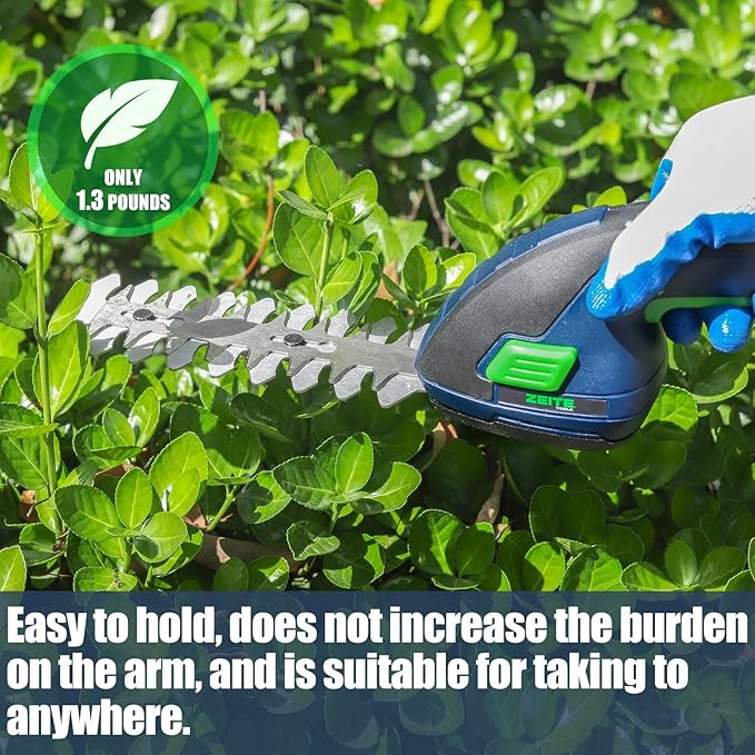 ZEITE 7.2V Grass Shear & Shrubbery Trimmer, 2-in-1 Cordless Grass Cutter and Mini Hedge Trimmer, Rechargeable Li-ion Battery and Charger,Long Handle,Versatile Garden Tool for Grass & Bush Trimming