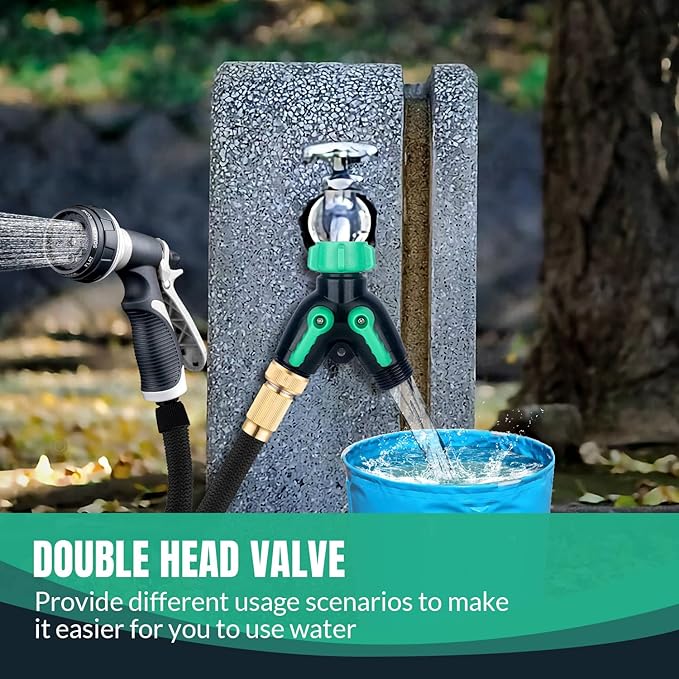 2 Pack Garden Hose Splitter 2 Ways Water Hose Splitter Heavy Duty Plastic 3/4" Hose Y Splitter Outdoor Faucet Splitter with Leak Proof Tape and 4 Extra Rubber Gaskets