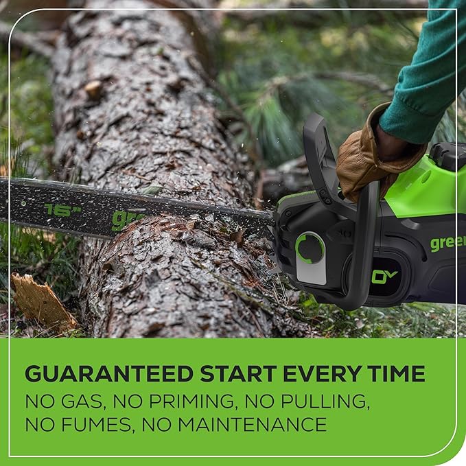 Greenworks 80V 16" Brushless Cordless Chainsaw (Great For Tree Felling, Limbing, Pruning, and Firewood), 75+ Compatible Tools, 2.5Ah Battery and Charger Included