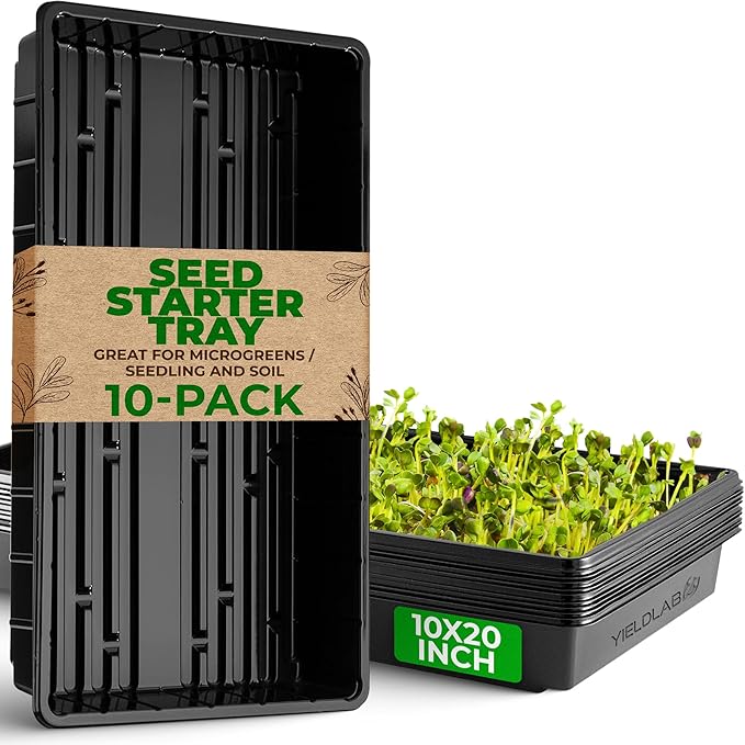 10x20 Inch Black Plastic 10 Pack Plant Propagation Tray – Growing Trays for Garden, Planting, Seedling, Soil & Hydroponic Horticulture - Microgreen Trays Grow Plants - No Drain Holes