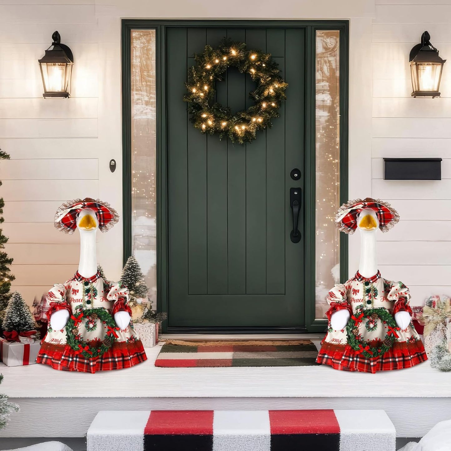 Suzile Christmas Wreath Outfit Clothes for 23 Inch High Cement or Plastic Geese Ghost Lawn Porch Goose Clothes Halloween Costume