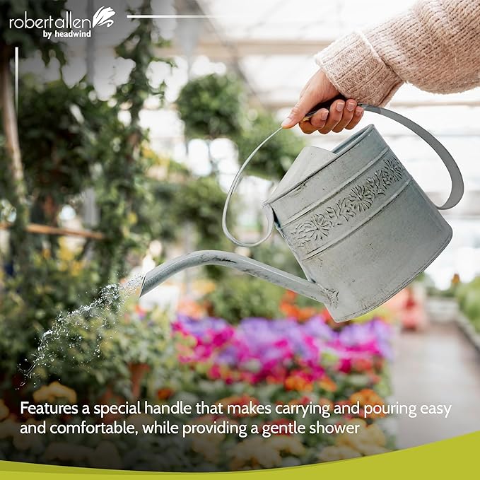 Headwind Willow Antique White 0.5 Gallon Galvanized Decorative Metal Garden Watering Can for Indoor & Outdoor Plant Care โ Vintage Gardening Plant Watering Can by Robert Allen