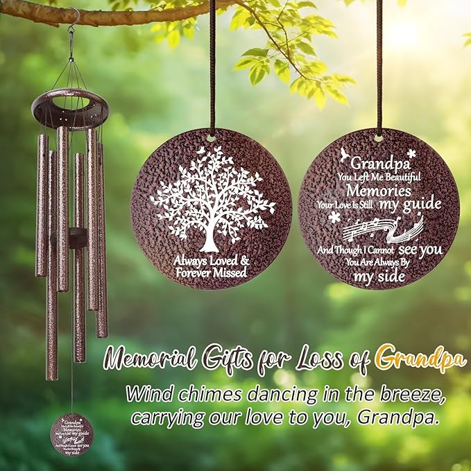 Memorial Gifts for Loss of Grandfather, 25''Memorial Wind Chimes for Loss of Grandpa,Sympathy Gifts for Loss of Grandfather, Bereavement, Condolence, Remembrance Gifts,Windchimes in Memory of Grandpa