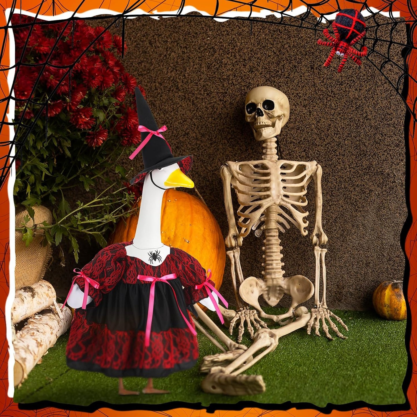 Suzile Halloween Porch Goose Outfit Witch Costume for 23" High Cement or Plastic Goose Clothes for Yard Lawn Outdoor Garden Patio Halloween Gothic Vampire Dress up Concrete Duck Statue Holiday Decor