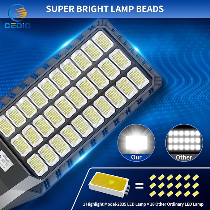 CEDIO Outdoor Solar Street Lights, Solar Lights IP66 Waterproof LED Street Light Dusk to Dawn, Flood Light with Motion Sensor for Yard (8500W-1PACK)