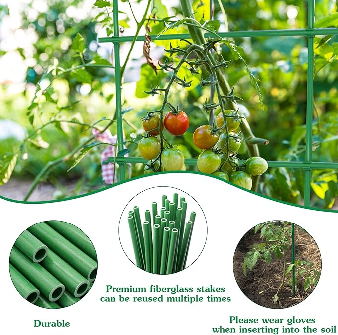 Garden Stakes 17Inch 20Pack, DIY Tall Plant Support Stakes of 4Ft,5Ft,6Ft,7Ft, HAINANSTRY Fiberglass Plant Stake for Indoor & Outdoor Plants, Tomato Vegetable Stakes for Garden