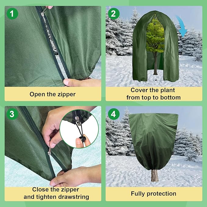110" x 79" Large Plant Covers Freeze Protection,Huge Thicken Plant Frost Protection Cover Bags,Winter Plant Frost Cloth Frost Blankets with Zipper Drawstring for Outdoor Plants Fruit Trees