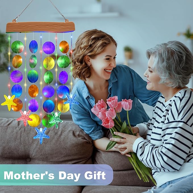 Toodour Solar Wind Chimes for Outside, Birthday Gifts for Women Mom Grandma, Waterproof 2 Modes Shells Solar Powered Outdoor Lights for Patio Holiday Garden Porch Yard Outdoor Decor - Multicolor