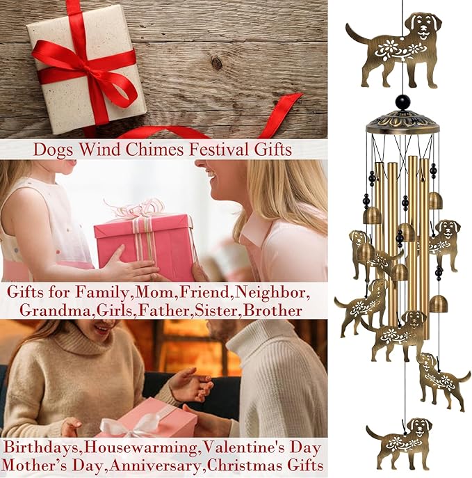 Outdoor Dog Wind Chimes Decor, Portable Wind Chime, Mobile Wind Catcher, Memorial Wind Bells with 7Dogs for Home, Yard, Patio, Trees, Garden Decoration, Valentines Gift, Festival Gift for Mom