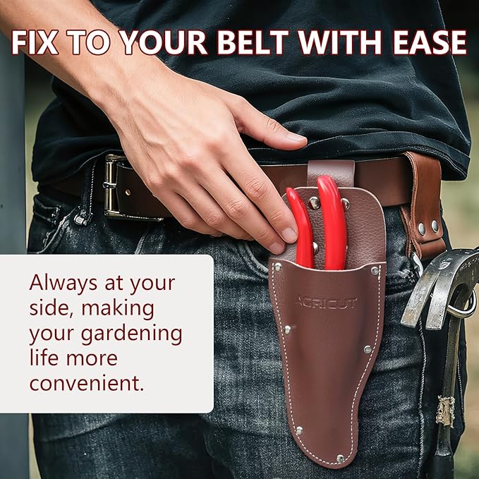 AGRICUT Pruner and Leather Holster - 1 Inch Cut Capacity Hand Clippers PU Holster for Pruning Shears