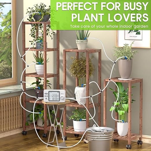 Automatic Watering System Dual Pump for Indoor Plants, Built-in Rechargeable Battery, Two Independent Water Zones, Worry-Free Vacation Drip Irrigation Kit, Water-Saving Smart Plant Waterer, White