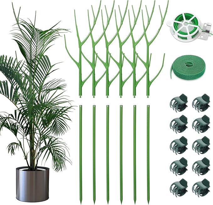 6 Pack 27.56" Detachable Twig Plant Support Stakes Set, Blends in to Plant, Branch Plant Sticks with Orchid Clips Twist Plant Ties, Twig Trellis for Indoor Outdoor Plants Potted Plants Flower