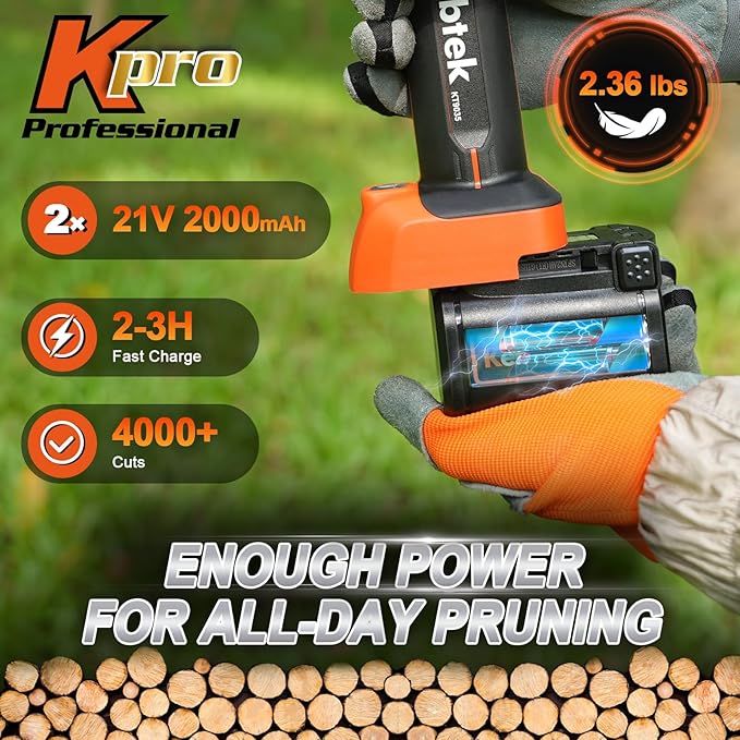 Kebtek Battery Powered Pruning Shears 35mm Electric Pruners Cordless with Battery 4000mAh 21V Compatible with Extension Pole Professional Lightweight For Gardening Tree Trimming Heavy Duty KT 9035