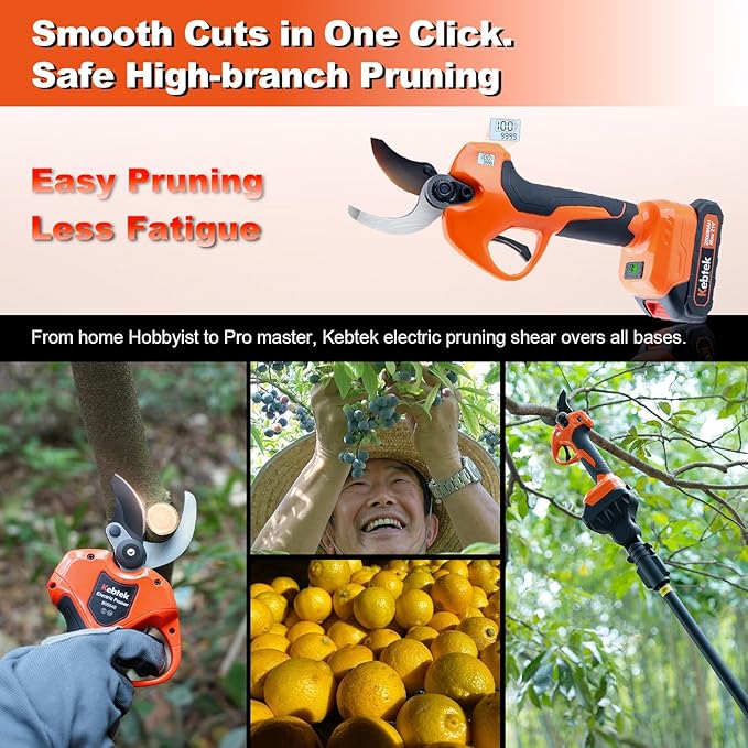 Kebtek Electric Pruning Shears 40mm with 4000mAh Batteries, Battery Power Pruners Cordless 1.6'' Electric Snippers Secateurs Professional Tool for Gardening Heavy Duty