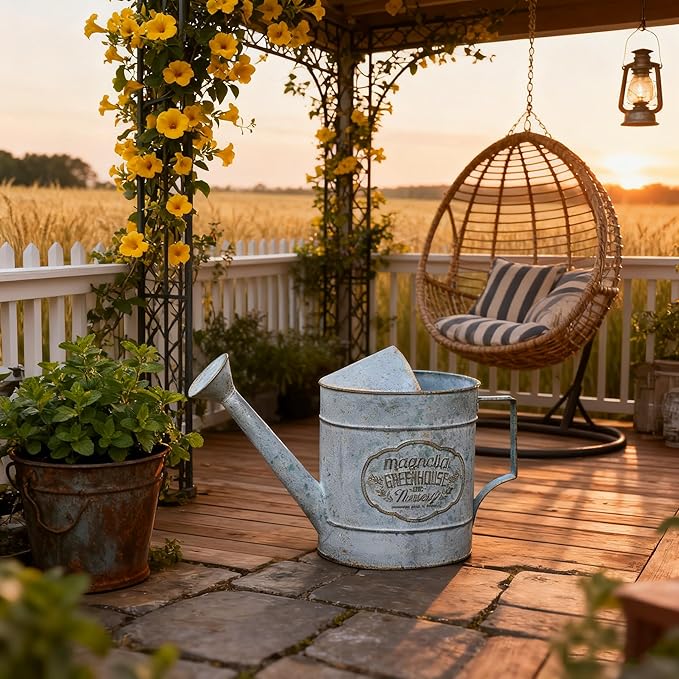 Vintage Metal Flower & Garden Watering Can, Rustic Farmhouse Decorative Watering Pot Planter for Home Patio Backyard Outdoor Plant Care