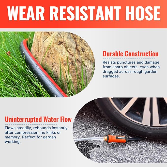 YAMATIC Heavy Duty Garden Hose 30FT x 5/8", Flexible Water Hose with 360° Swivel Handle, 3/4" Brass Male to Female Connectors, Leak-Resistant for All-Weather Outdoor Use