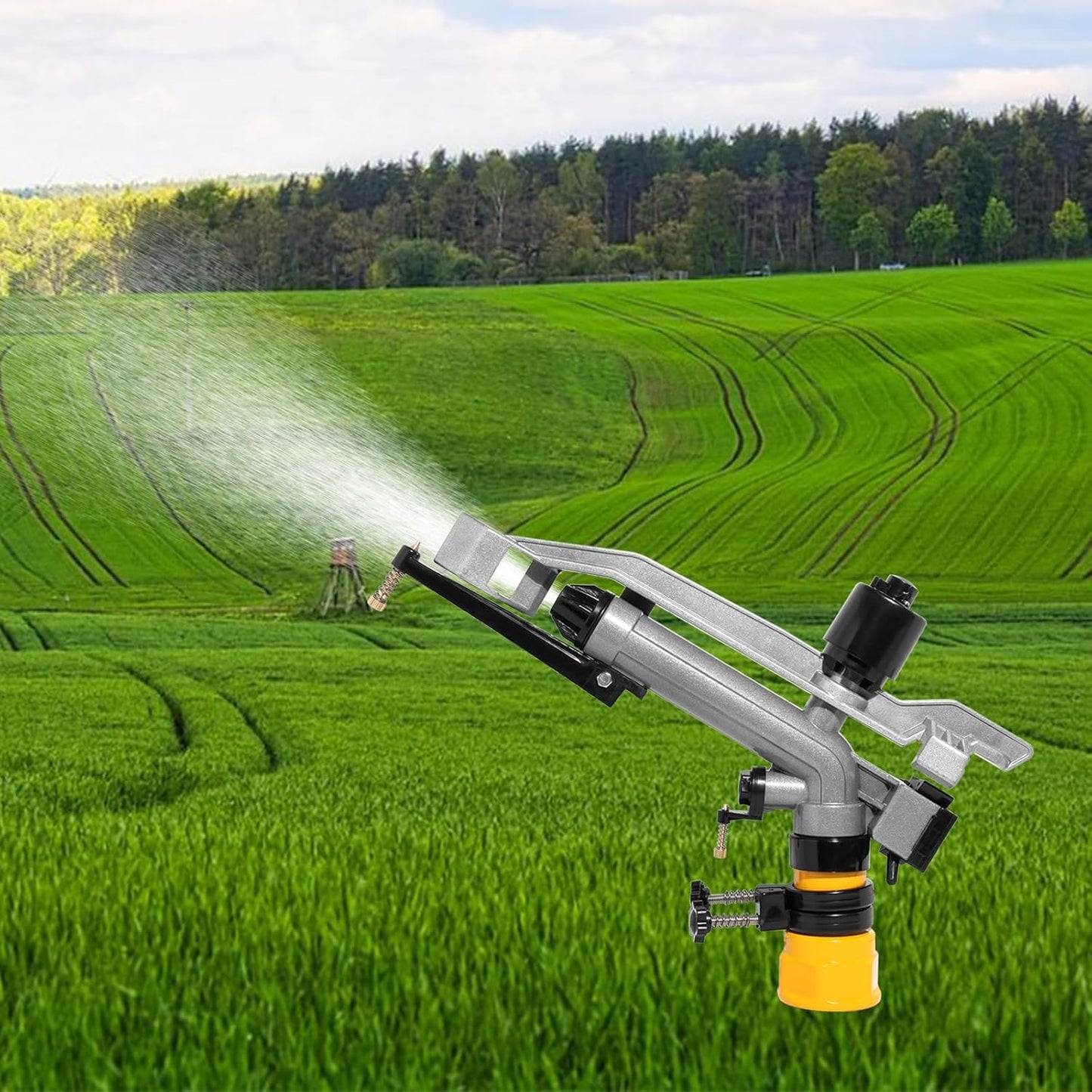 1-1/2"" FNPT Full Circle Rain Gun, Full Circle Impact Sprinkler with 4 Nozzles, Lawn & Garden Sprinklers for Large Range Coverage and Watering Efficiency, Sliver, 3BN-7Y3-POF425