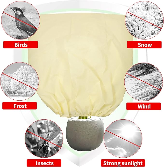 TCBWFY 95x80 Inch Huge Plant Covers Freeze Protection Frost Cloth for Outdoor Plants,2.82oz/yd² Thickened Winter Tree Covers with Zipper Drawstring,4 Pack Frost Blanket from Wind,Pest and Animal
