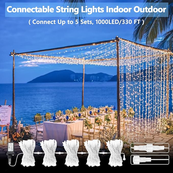 Connectable 200 LED String Lights Indoor Outdoor, 66FT Cool White Christmas Lights Waterproof, 13 Modes with Timer, Twinkle Fairy Lights Plug in Clear Wire for Christmas Tree, Bedroom, Classroom Decor