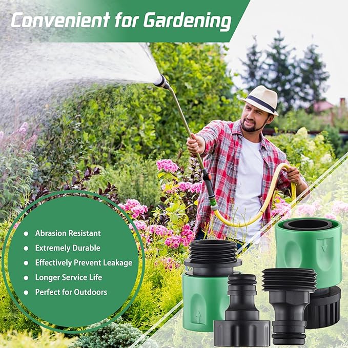 16 Pieces Garden Hose Quick Connect Fittings 3/4 Inch Plastic Water Hose Quick Connect Male and Female Water Hose End Adapters with 10 Pieces Rubber Washer(Green)